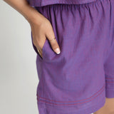 Right Detail of a Model wearing Violet Striped Mangalgiri Cotton Shorts