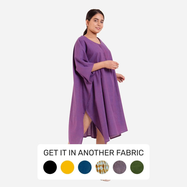 Right View of a Model wearing Violet Anti-Fit Flowy Cotton Kaftan