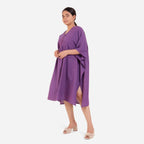 Left View of a Model wearing Violet Anti-Fit Flowy Cotton Kaftan