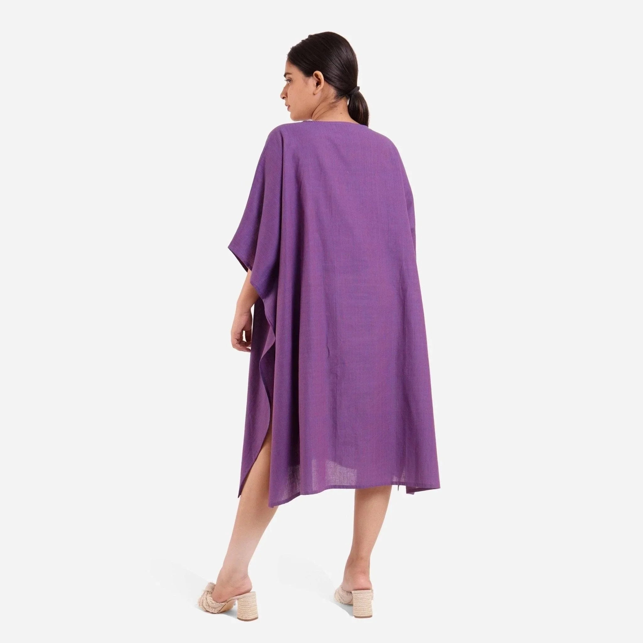 Back View of a Model wearing Violet Anti-Fit Flowy Cotton Kaftan