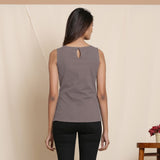 Back View of a Model wearing Warm Ash Grey A-Line Cotton Top