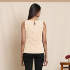 Back View of a Model wearing Warm Beige A-Line Cotton Top