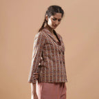 Right View of a Model wearing Kalamkari Warm Double-Breasted Jacket