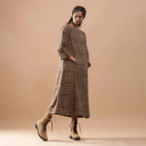 Right View of a Model wearing Warm Block Printed Cotton Princess-Line Midi Dress