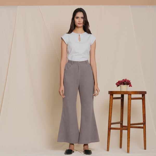 Front View of a Model wearing Warm Cotton Flannel Ash Grey Bootcut Pants