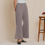 Right View of a Model wearing Warm Cotton Flannel Ash Grey Bootcut Pants