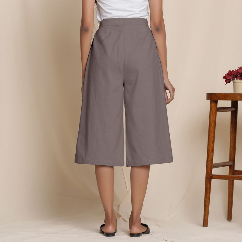 Back View of a Model wearing Warm Cotton Flannel Ash Grey Culottes