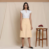 Front View of a Model wearing Warm Cotton Flannel Beige Culottes