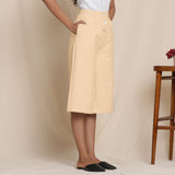 Right View of a Model wearing Warm Cotton Flannel Beige Culottes