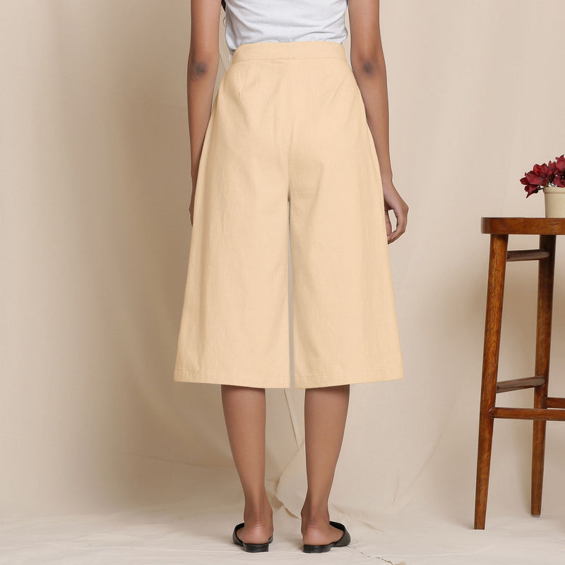 Back View of a Model wearing Warm Cotton Flannel Beige Culottes