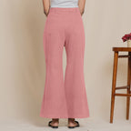 Back View of a Model wearing Warm Cotton Flannel English Rose Bootcut Pants