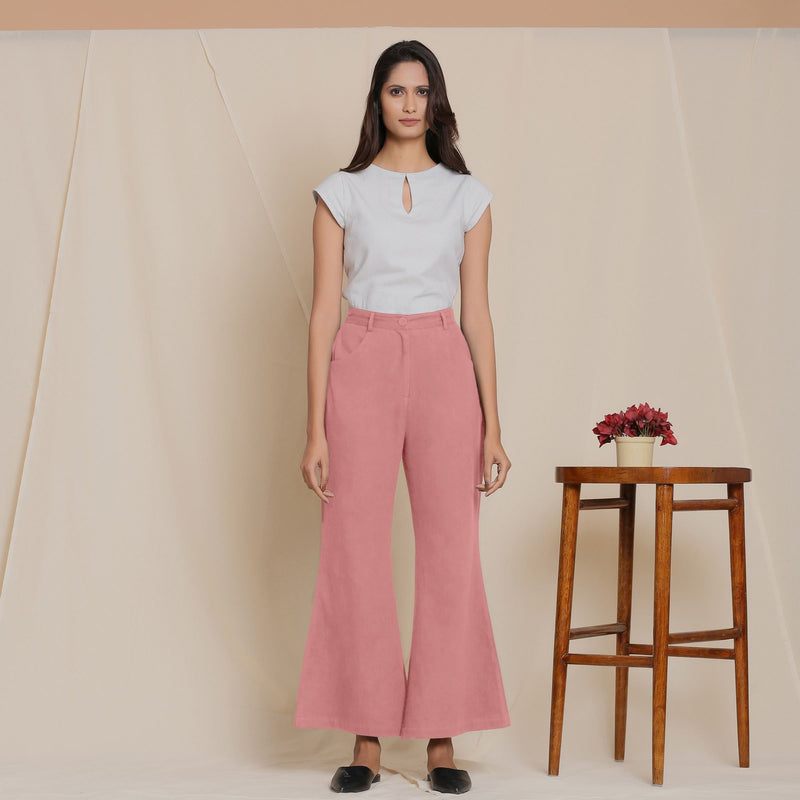 Front View of a Model wearing Warm Cotton Flannel English Rose Bootcut Pants