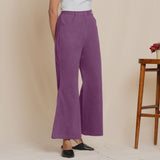 Right View of a Model wearing Warm Cotton Flannel Grape Wine Bootcut Pants