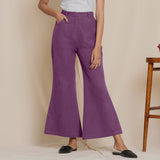 Front View of a Model wearing Warm Cotton Flannel Grape Wine Bootcut Pants