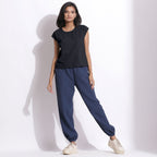 Front View of a Model wearing Warm Cotton Flannel Moonlight Black Essential Top