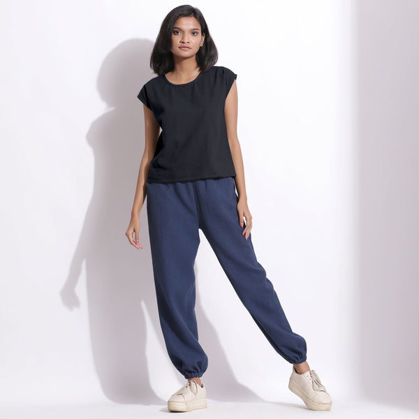 Front View of a Model wearing Warm Cotton Flannel Moonlight Black Essential Top