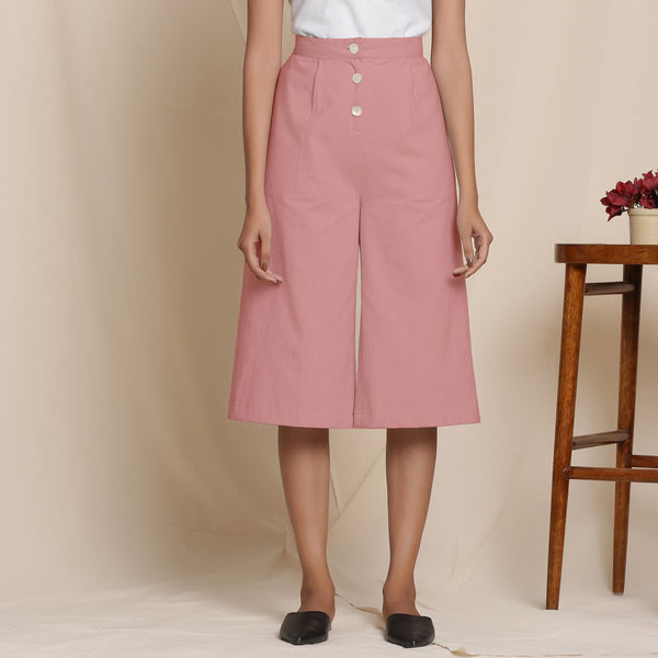 Front View of a Model wearing Warm Cotton Flannel Pink Culottes