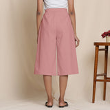 Back View of a Model wearing Warm Cotton Flannel Pink Culottes