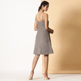 Back View of a Model wearing Warm Flannel Ash Grey Strappy Slit Dress