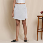 Front View of a Model wearing Warm Flannel Cloudy Grey Overlap Skirt