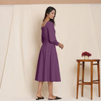 Right View of a Model wearing Warm Flannel Wine and Flare Dress