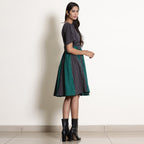 Right View of a Model wearing Warm Cotton Striped Knee Length Wrap Dress