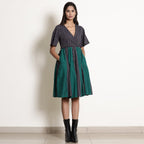 Front View of a Model wearing Warm Cotton Striped Knee Length Wrap Dress