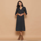 Front View of a Model wearing Warm Reversible Slim Fit A-Line Slit Dress