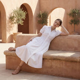 White 100% Cotton Button-Down Midi Shirt Dress