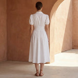 White 100% Cotton Button-Down Midi Shirt Dress