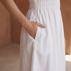 White 100% Cotton Button-Down Midi Shirt Dress