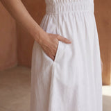 White 100% Cotton Button-Down Midi Shirt Dress