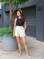 White 100% Cotton Elasticated Shorts