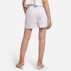 Back View of a Model wearing White Block Printed Cotton Boxer Shorts