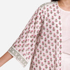 Right Detail of a Model wearing White Block Printed Straight Shrug