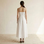White Cotton Ankle Length Flared Sundress