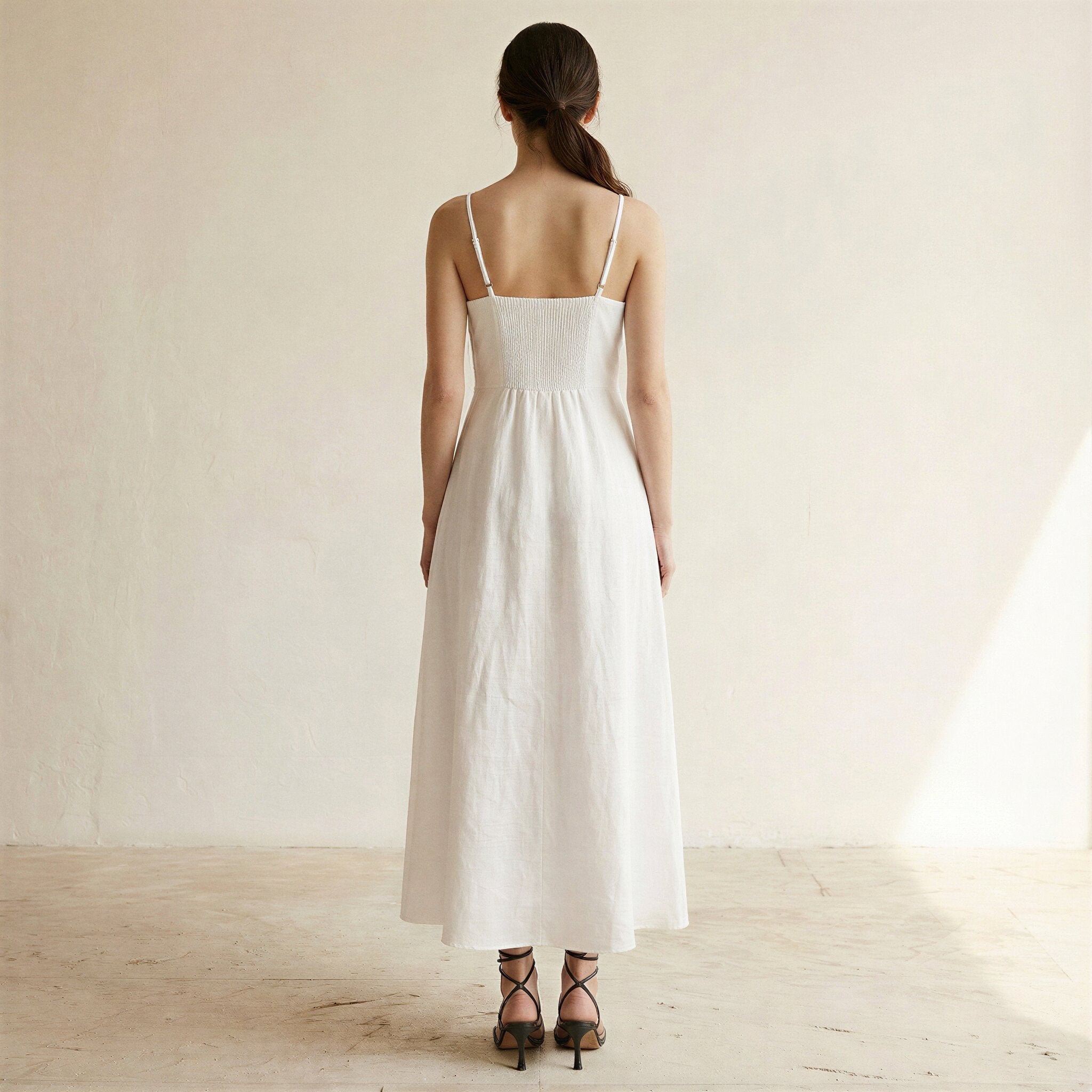 White Cotton Ankle Length Flared Sundress