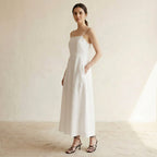 White Cotton Ankle Length Flared Sundress