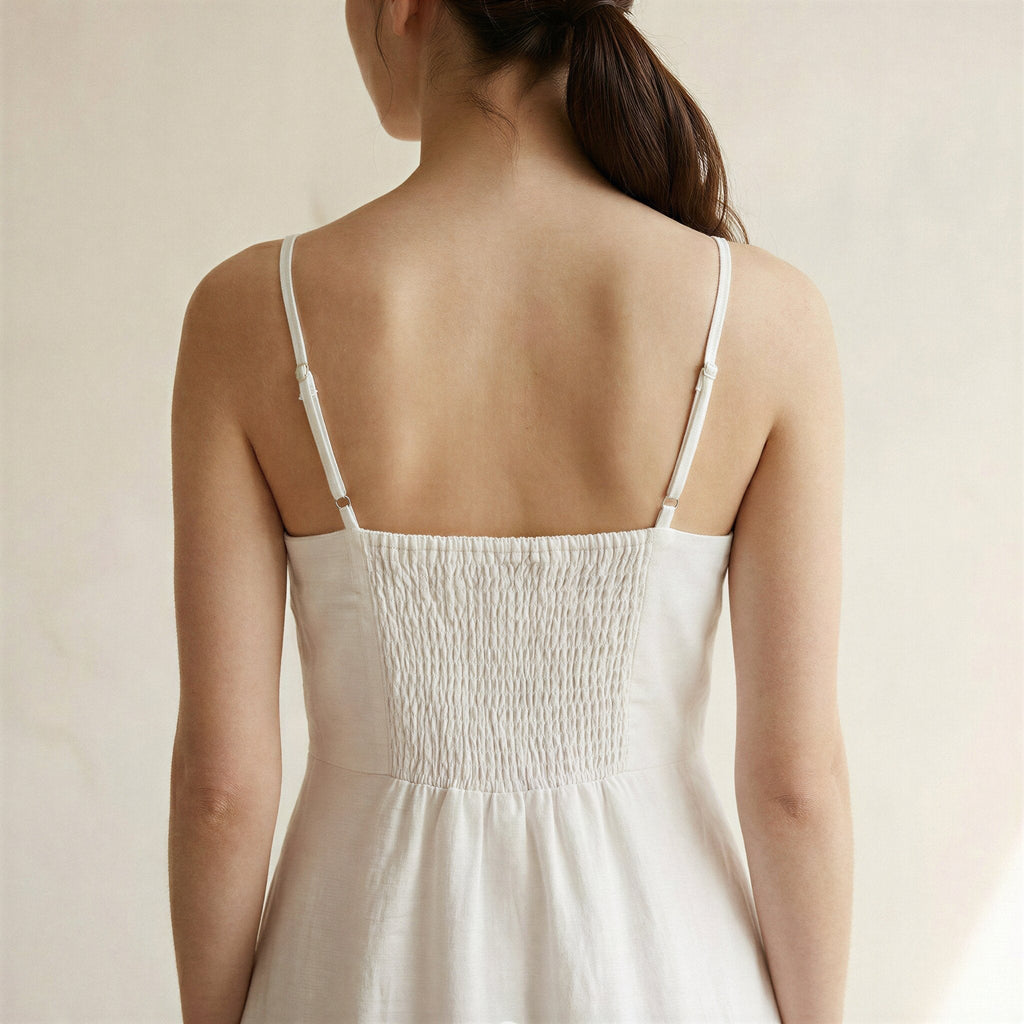 White Cotton Ankle Length Flared Sundress