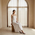 White Cotton Ankle Length Flared Sundress