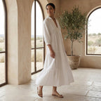 White Cotton Deep-V Maxi Tier Dress