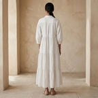 White Cotton Deep-V Maxi Tier Dress