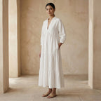 White Cotton Deep-V Maxi Tier Dress