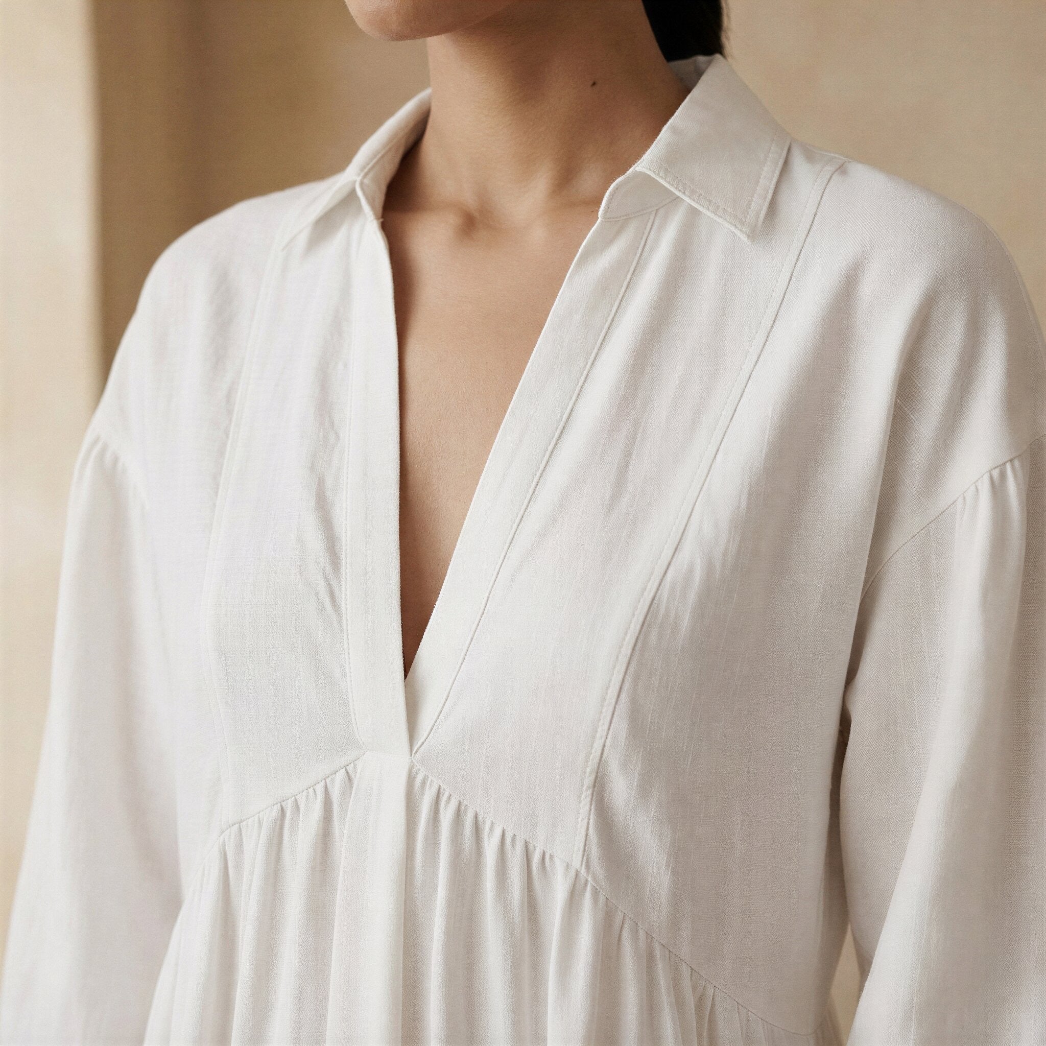 White Cotton Deep-V Maxi Tier Dress