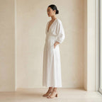 White Cotton Deep-V Neck Empire Waist Maxi Dress