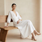 White Cotton Deep-V Neck Empire Waist Maxi Dress