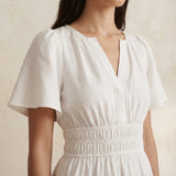 White Cotton Elasticated Short Tier Dress
