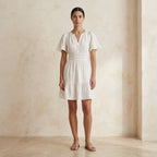 White Cotton Elasticated Short Tier Dress