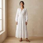 White Cotton Fit and Flare Maxi Tier Dress