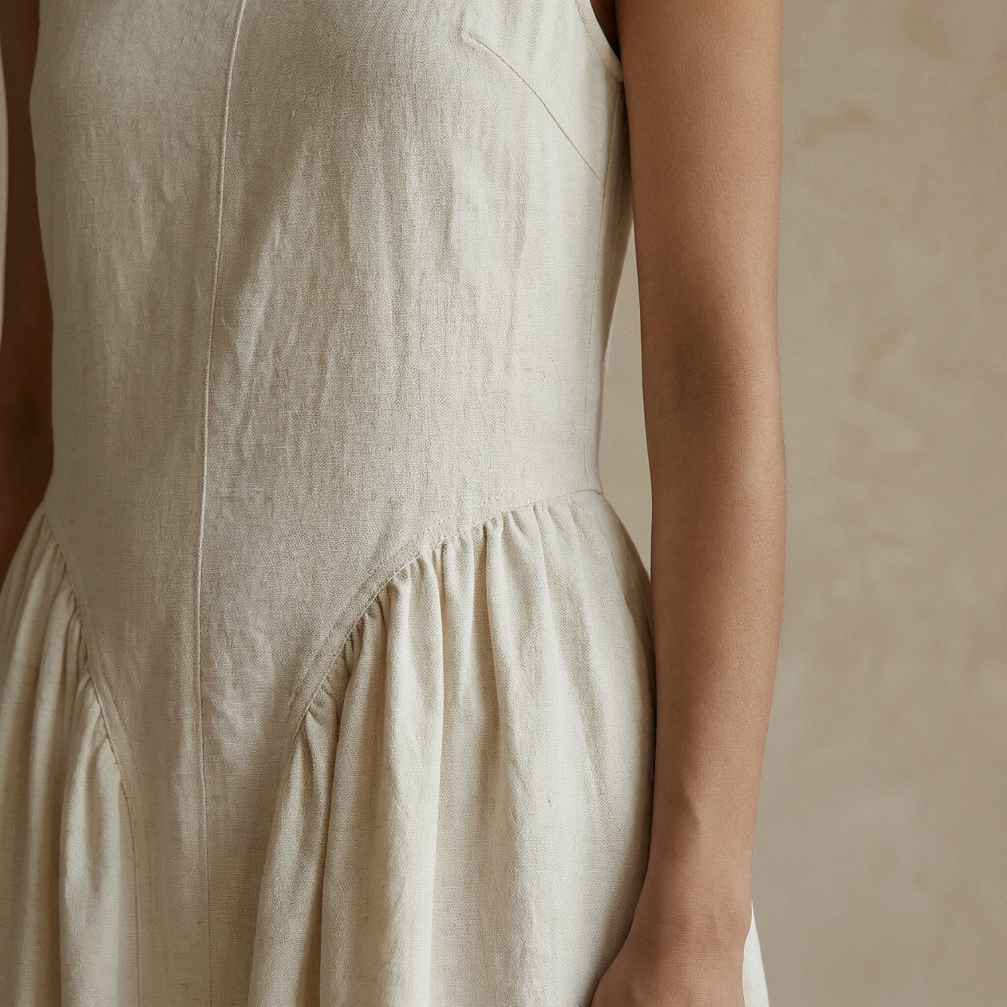 White Cotton Flannel Sleeveless Paneled Maxi Dress